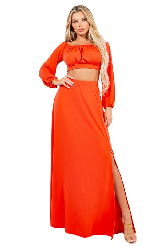 SEXY TWO PIECES DRESS SET ORANGE RED