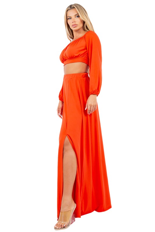 SEXY TWO PIECES DRESS SET ORANGE RED
