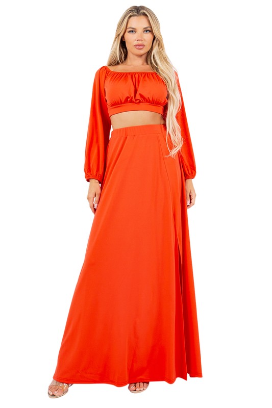 SEXY TWO PIECES DRESS SET ORANGE RED