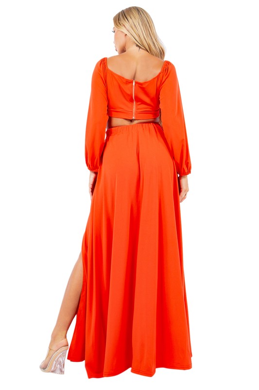 SEXY TWO PIECES DRESS SET ORANGE RED