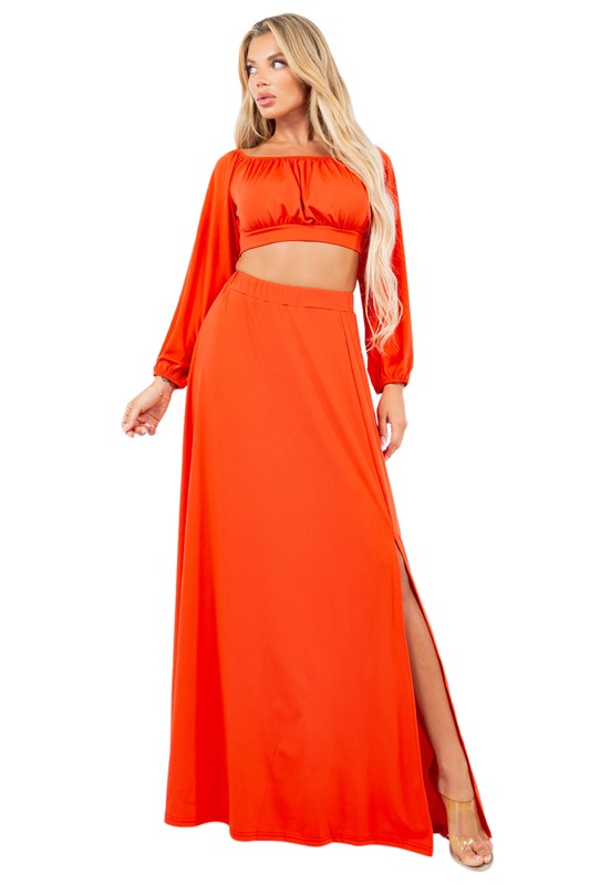 SEXY TWO PIECES DRESS SET ORANGE RED