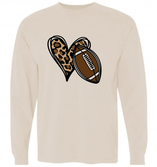 Leopard Heart Football Long Sleeve Tee