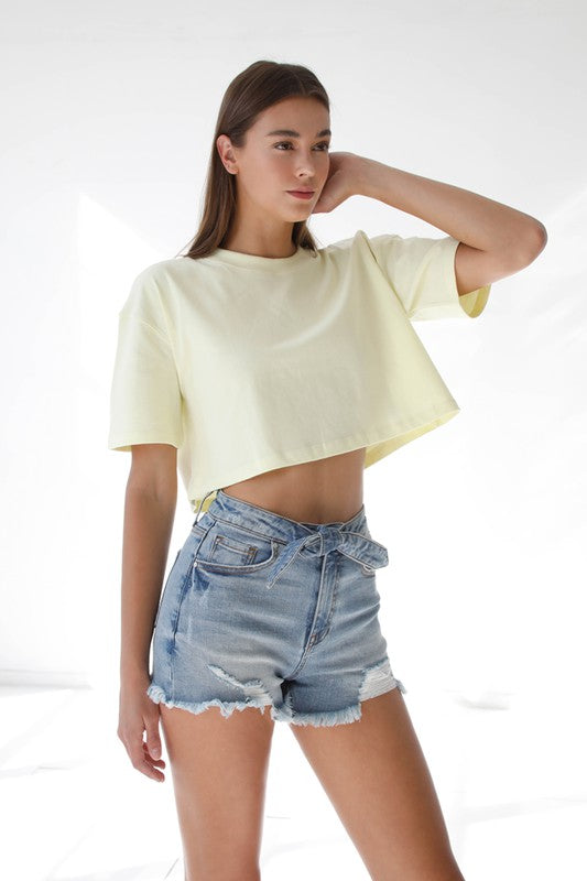 Ribbon Tie Frayed Denim Shorts