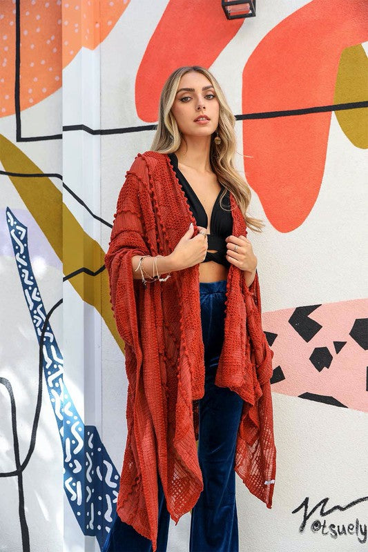 Embroidered Zig Zag Soft Kimono