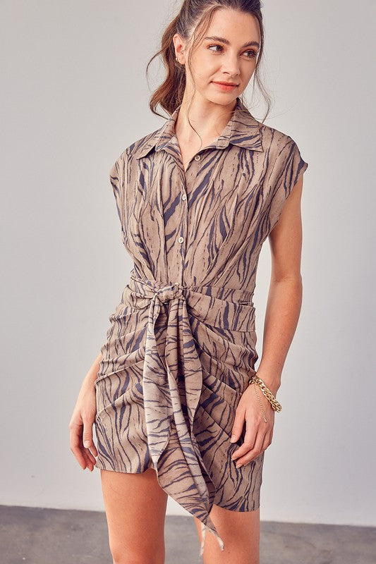 Printed Front Tie Dress