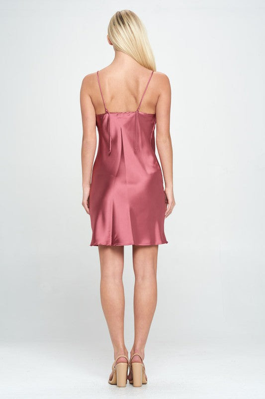 Solid Heavy Bias Cut Satin Slip Dress