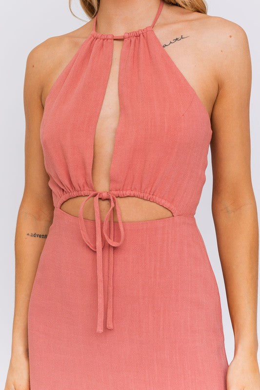 Halter Neck Open Front Detail Dress