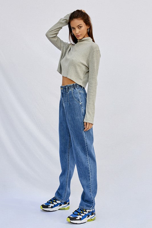 Super High Rise Pleated Mom Jeans