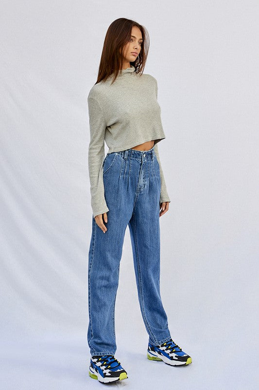 Super High Rise Pleated Mom Jeans