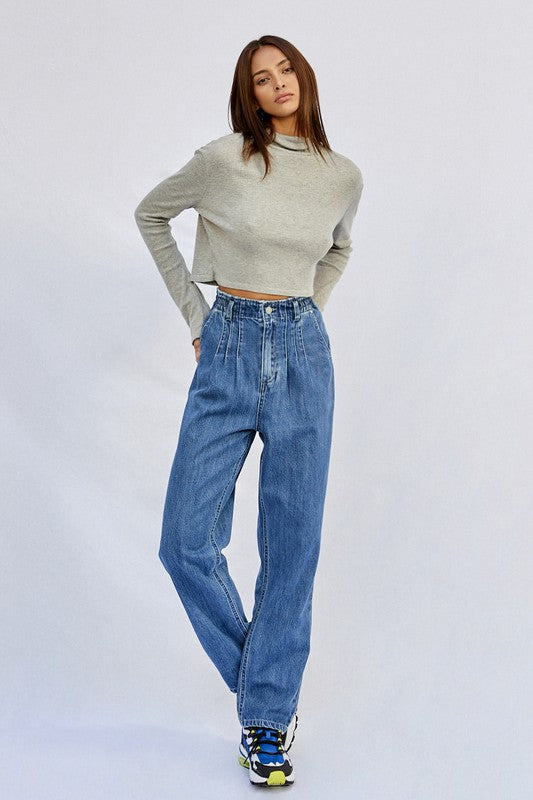 Super High Rise Pleated Mom Jeans