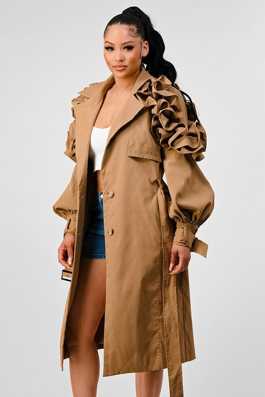 ATHINA FALL TRANSTION FLORAL SLEEVE TRENCH COAT