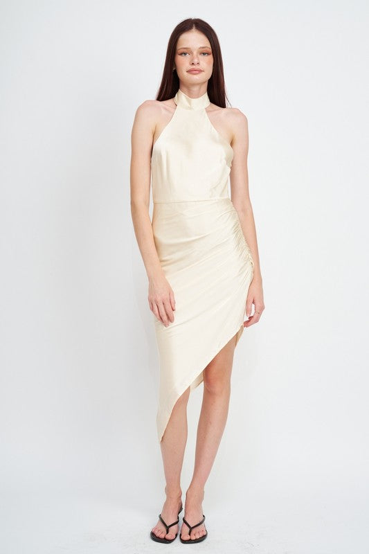 HALTER NECK ASYMMETRICAL DRESS