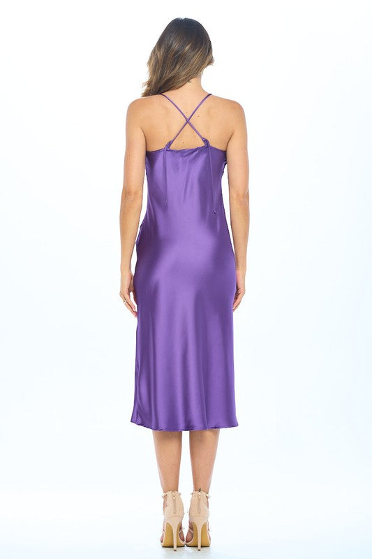 Made in USA Satin Bias Slip Dress with Slit