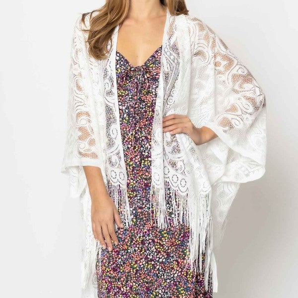 Elegant Lace Fringed Kimono