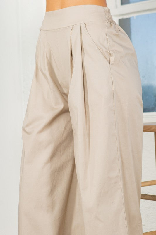 Cotton Wide Leg Pants with Side Pockets