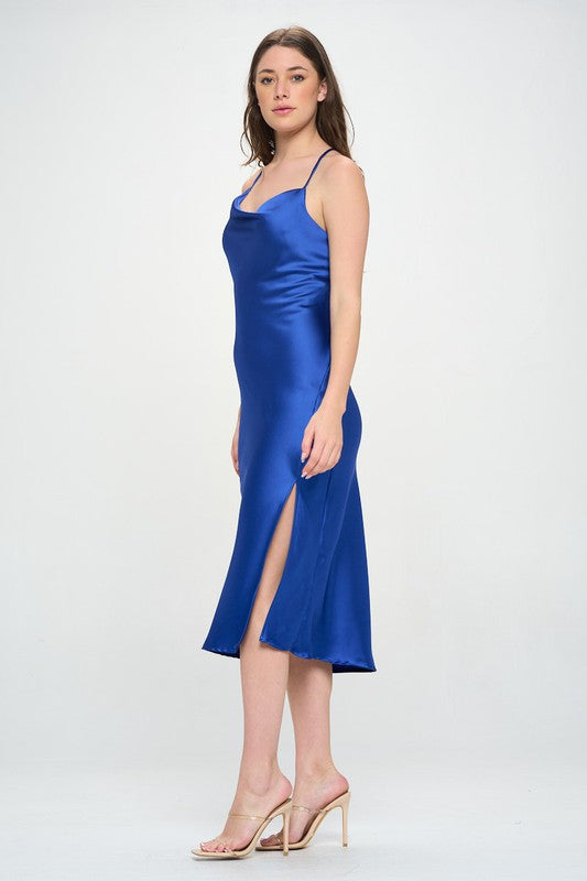 Satin Bias Slip Dress with Slit