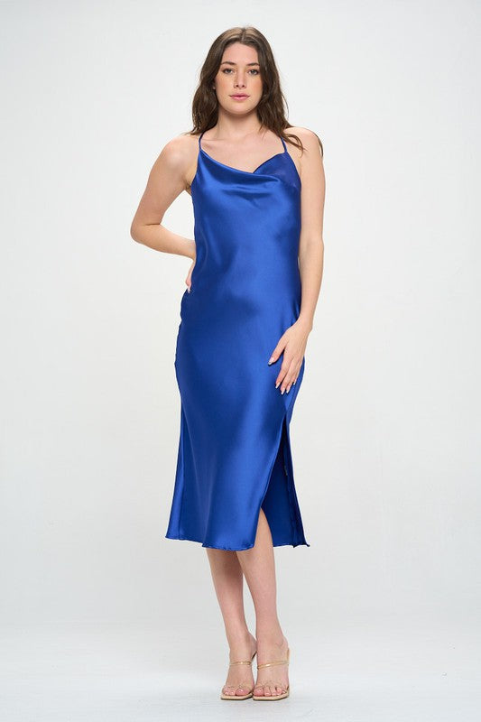 Satin Bias Slip Dress with Slit