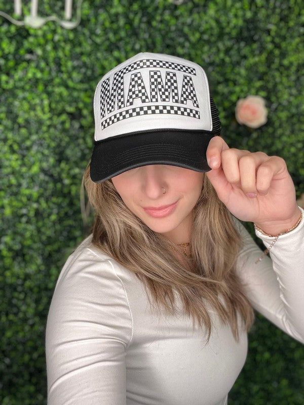 Mama Checkered Ponytail Trucker Hat