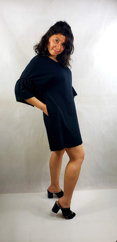 Jersey Dress Black short sleeve with pockets