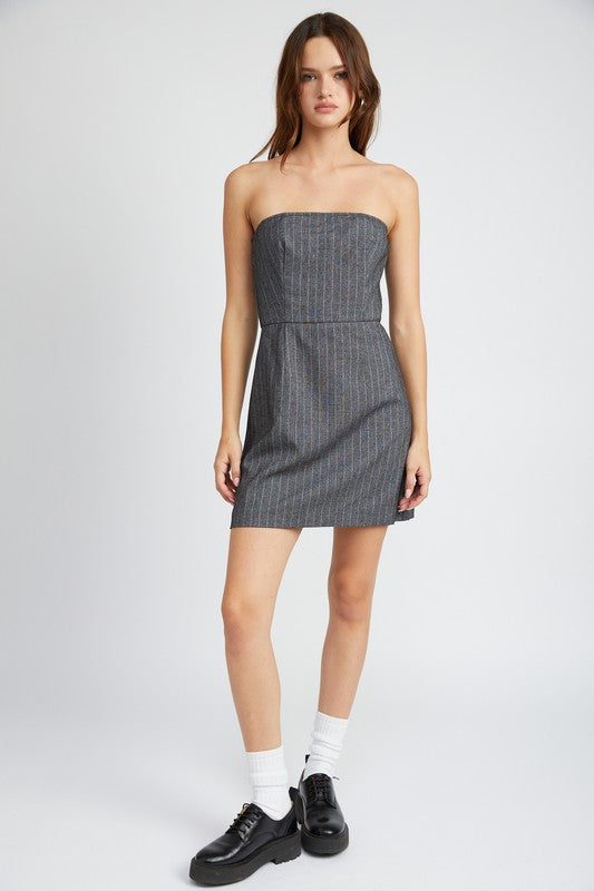 PINSTRIPE TUBE MINI DRESS