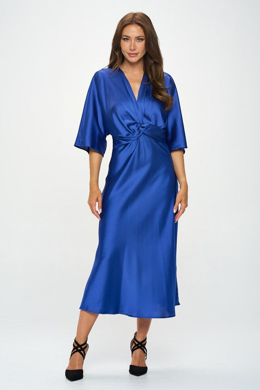 Satin Stretch Solid Dress with Front Twist