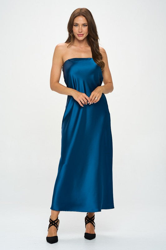 Made in USA Silky Satin Tube Draped Dress