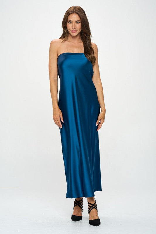 Made in USA Silky Satin Tube Draped Dress