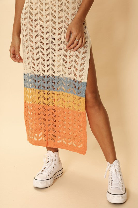 Open knit color block cover up