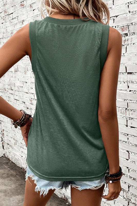 Contrast Trim V-Neck Loose Fit Tank Top