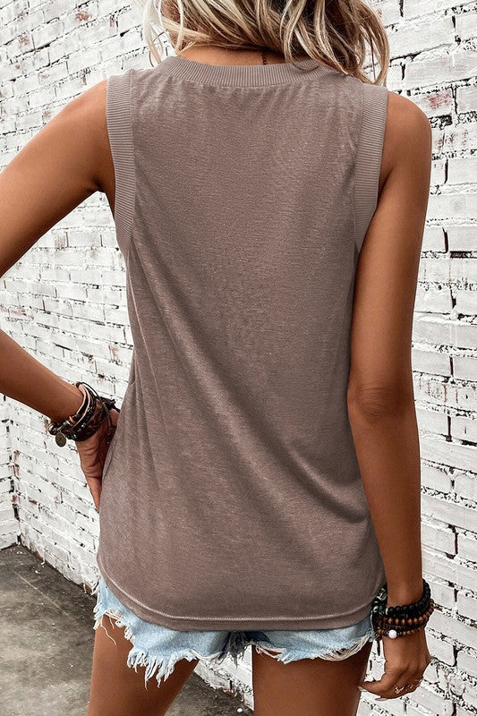 Contrast Trim V-Neck Loose Fit Tank Top