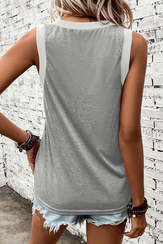 Contrast Trim V-Neck Loose Fit Tank Top