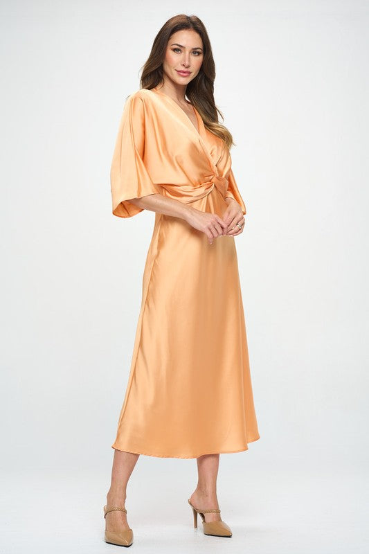 Made in USA Satin Stretch Solid Dress w Twist