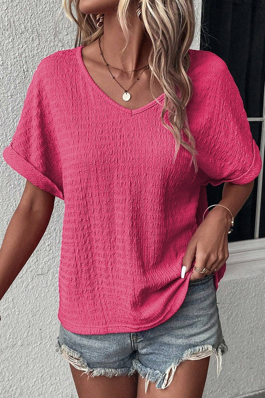 Women's Tops V-Neck Short Sleeve Tees Summer Top