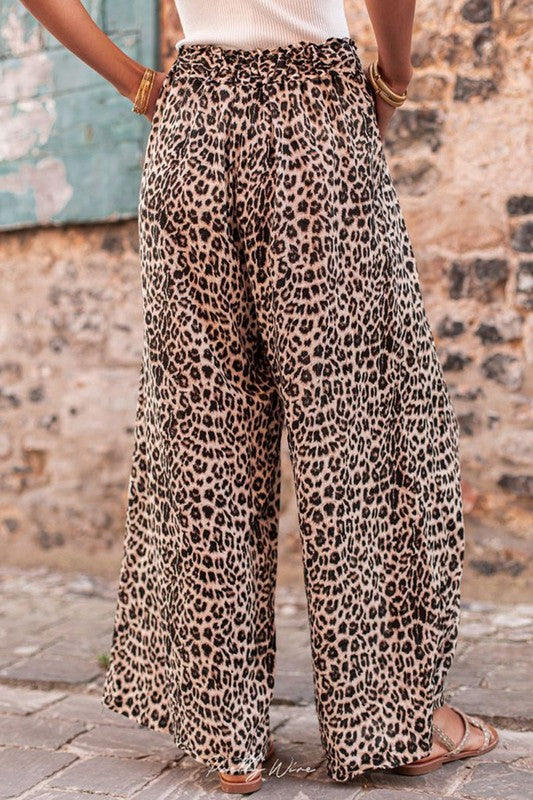 Women Desert Palm Boho Leopard Wide Leg Pants