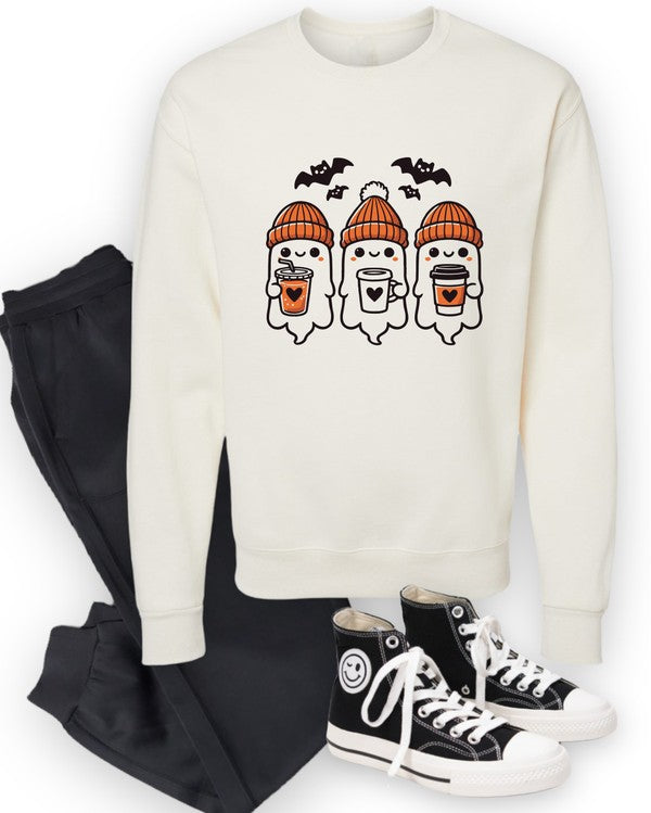 3 Ghosts Coffee Graphic Crewneck Sweatshirt