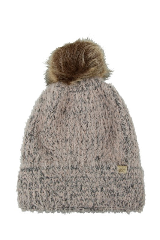 Sable Touch Beanie with Fur Pom