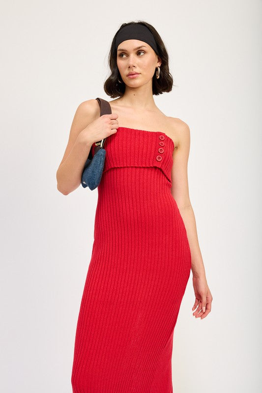 FOLD OVER RIBBED TUBE DRESS