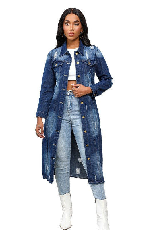 WOMEN MAXI LONG DENIM JACKET