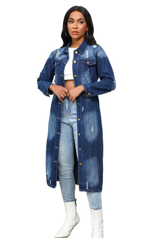 WOMEN MAXI LONG DENIM JACKET