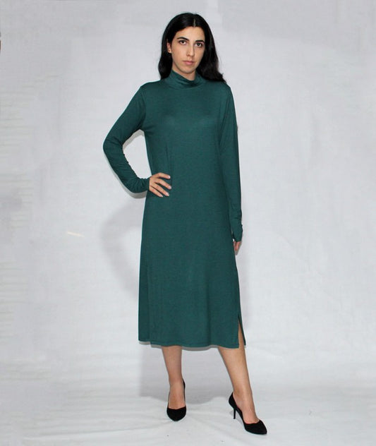 Turtle neck dress long sleeve with side slits