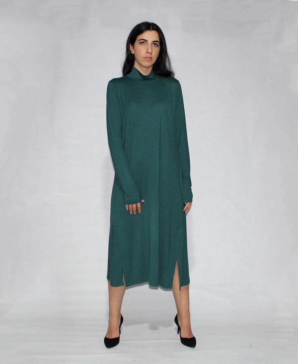 Turtle neck dress long sleeve with side slits