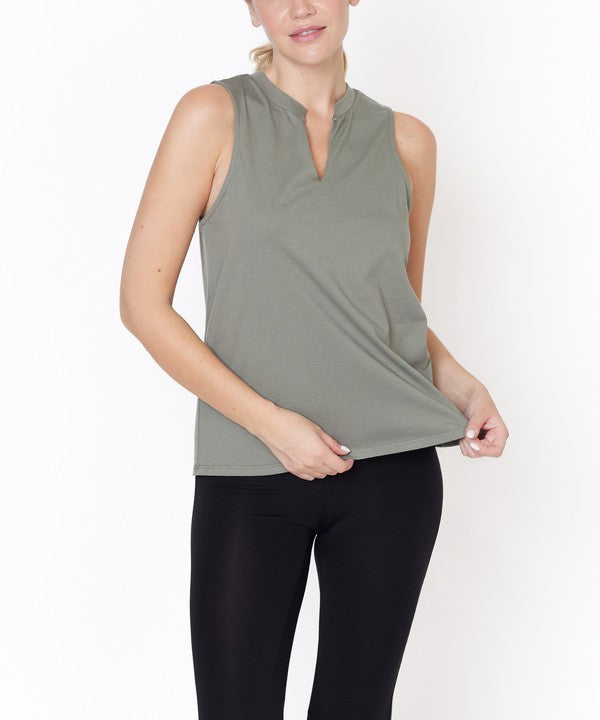 V -Cut Edge Sleeveless Cotton Jersey Top