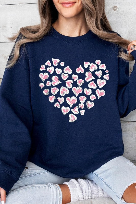 Faux Sequins Leopard Heart Graphic Sweatshirt