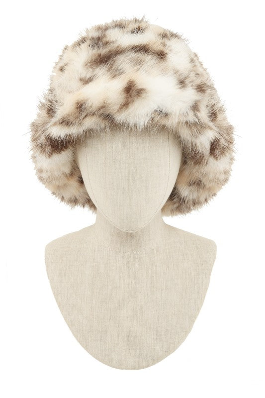 Large Leopard Print Fur Bucket Hat