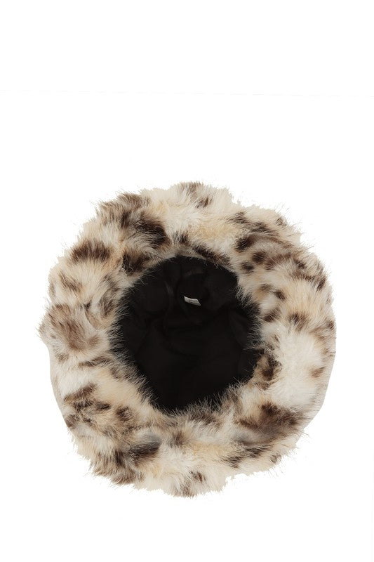 Large Leopard Print Fur Bucket Hat