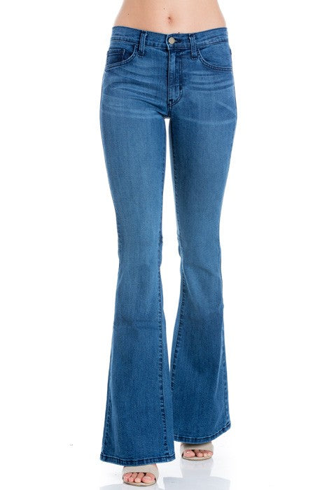 mid rise flare bell bottom denim jeans pants