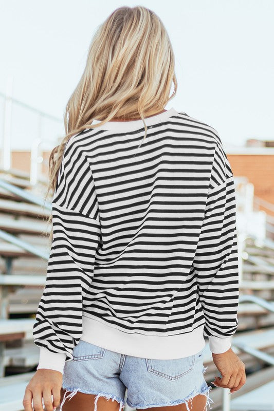 Stripe Color Block Crew Neck Oversized Sweatshirt